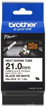 Brother HSE-251E 21.0mm Black On White Heat Shrink Tube Cartridge