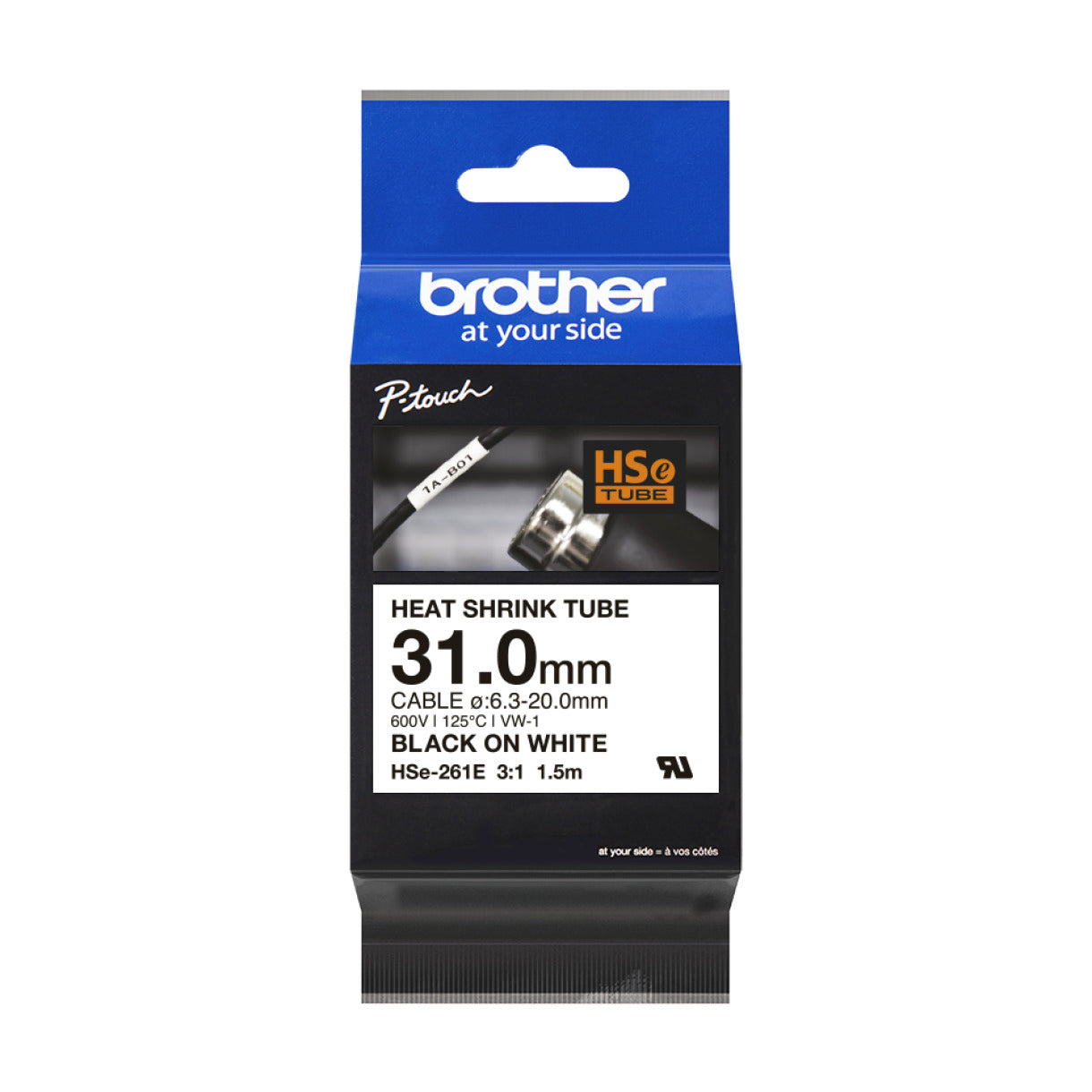 Brother HSE-261E 31.0mm Black On White Heat Shrink Tube Cartridge