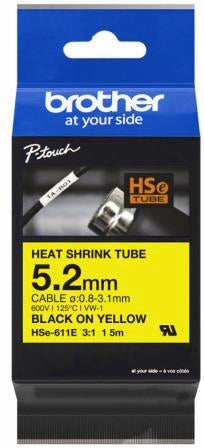 Brother HSE-611E 5.2mm Black On Yellow Heat Shrink Tube Cartridge