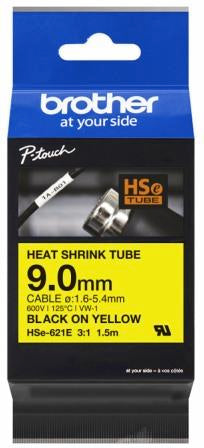 Brother HSE-621E 9.0mm Black On Yellow Heat Shrink Tube Cartridge