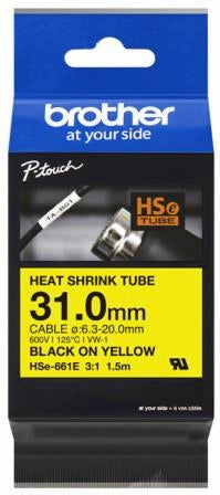 Brother HSE-661E 31.0mm Black On Yellow Heat Shrink Tube Cartridge