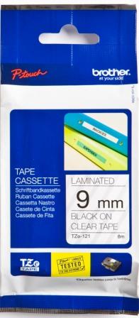 Brother TZe-121 9mm Black On Clear Tape