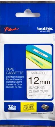 Brother Tze-131 12mm Black On Clear Tape