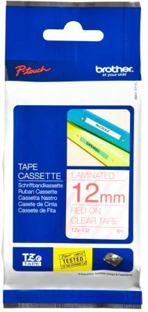 Brother TZe-132 12mm Red On Clear Tape