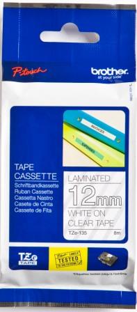 Brother TZe-135 12MM White On Clear Tape