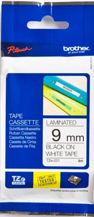 Brother TZe-221 9mm Black On White Tape