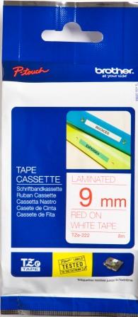 Brother TZe-222 9mm Red On White Tape