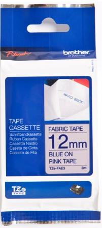 Brother TZe-FAE3 12mm Blue On Pink Fabric Iron-on Tape