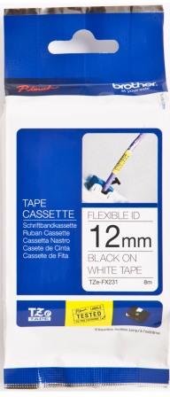 Brother TZe-FX231 12mm Black On White Flexible Tape