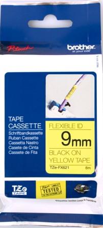 Brother TZe-FX621 9mm Black On Yellow Flexible Tape