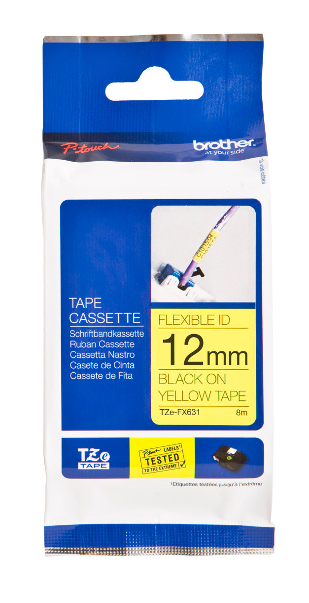 Brother TZe-FX631 12Mm Black On Yellow Tape