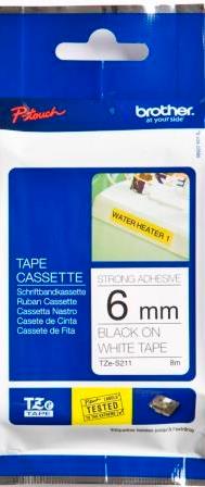 Brother Tze-S211 6mm Black On White Tape