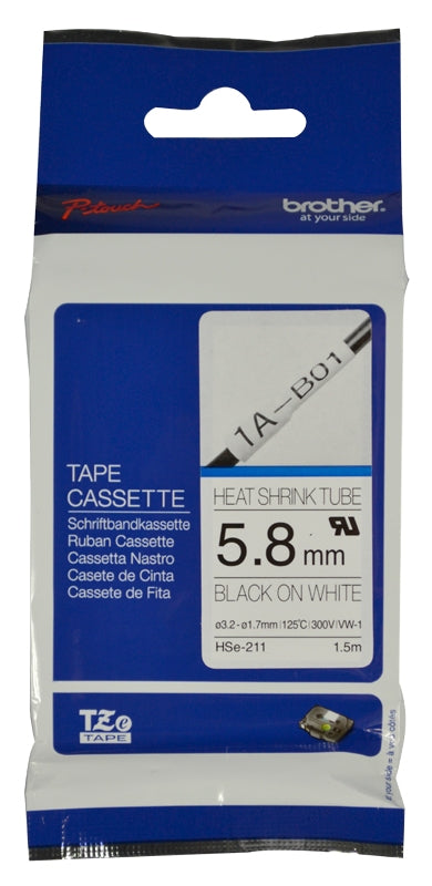 Brother HSE -211E5.2mm Black On White Heat Shrink Cartridge