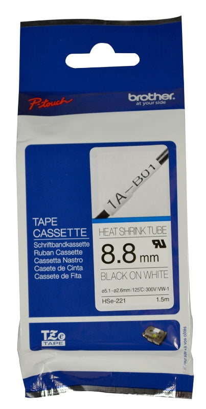 Brother HSE-221E 9.0mm Black On White Heat Shrink Tube Cartridge