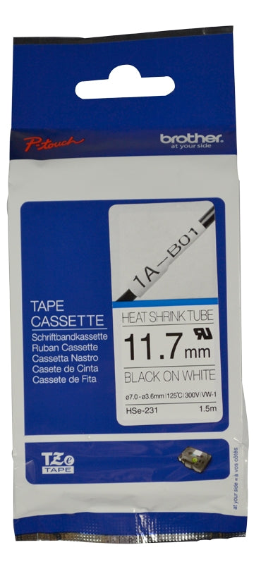 Brother HSE-231E 11.2mm Black On White Heat Shrink Tube Cartridge