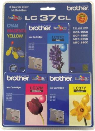 Brother Lc-37Cl3Pk Colour Pack Of 3 For Cyan/Yellow/Magenta 300 Page Yield