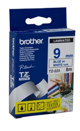 Brother TZe-223 9mm Blue On White Tape