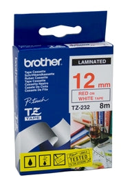 Brother TZe-232 12mm  Red On White Tape