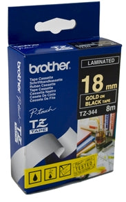 Brother TZe-344 18mm Gold On Black Tape
