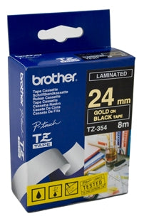 Brother TZe-354 24mm Gold On Black Tape