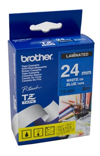 Brother TZe-555 24mm White On Blue