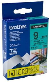 Brother TZe-721 9mm Black On Green Tape