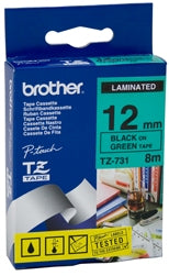 Brother TZe-731 12mm Black On Green Tape