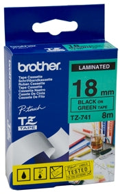 Brother TZe-741 18mm Black On Green