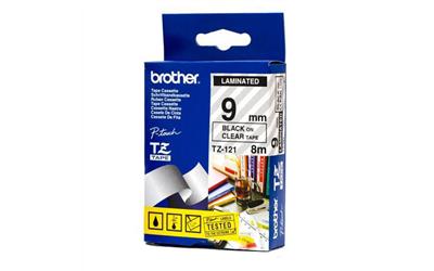 Brother TZe-FX121 9mm Black On Clear