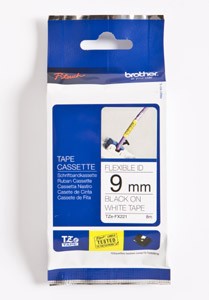 Brother TZe-FX221 9mm Black On White Flexible Tape