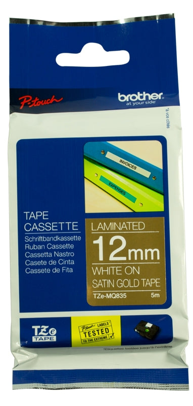 Brother TZe-MQ835 12mm White On Satin Tape